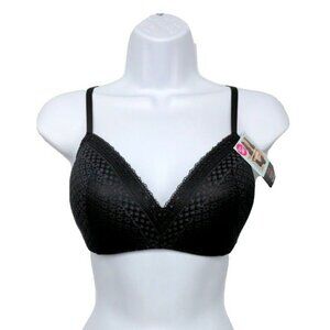 Maidenform Womens Wireless T Shirt Bra Black Lace All Over Size 38B NEW